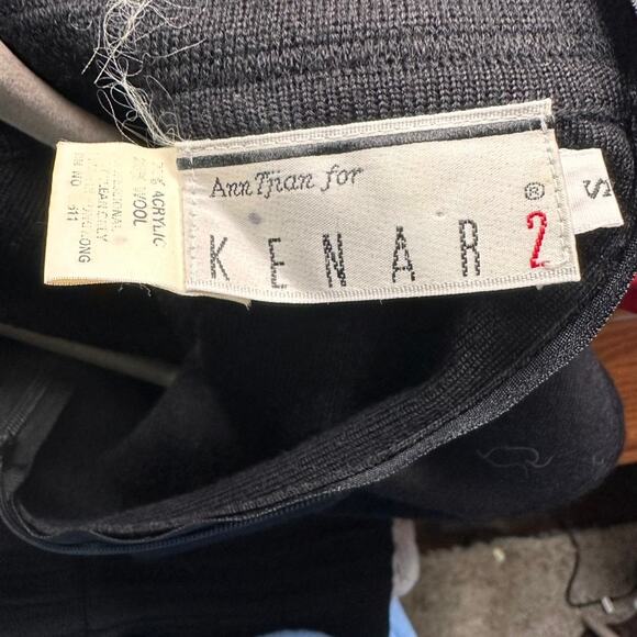 Vintage Ann Tjian for KENAR2 Black Long Sleeve Dress‎ Mock Neck Wool Blend - Picture 9 of 9